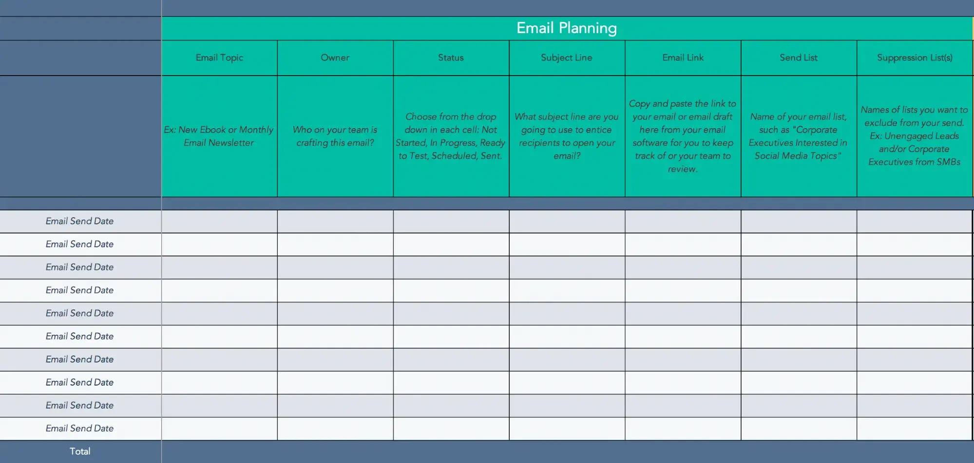 screenshot of email planning section