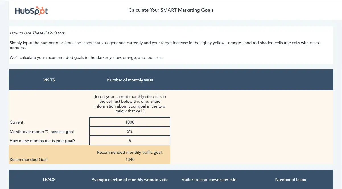 hubspot template - calculate your smart goal.