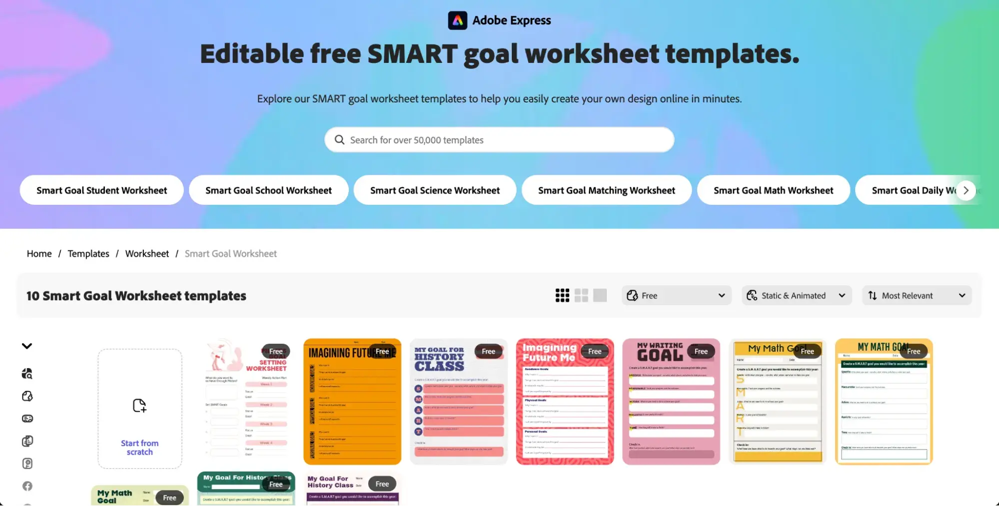adobe express smart goal worksheet templates.