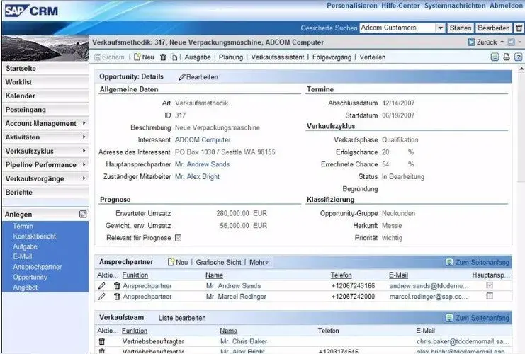 desktop interface showing sap crm with energy industry dashboard
