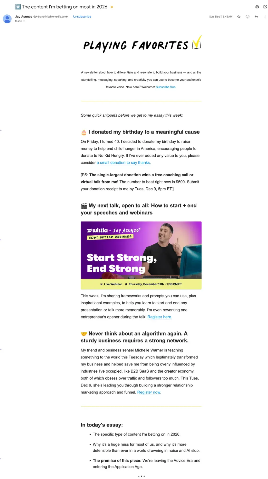 organic marketing, email newsletter from jay acunzo