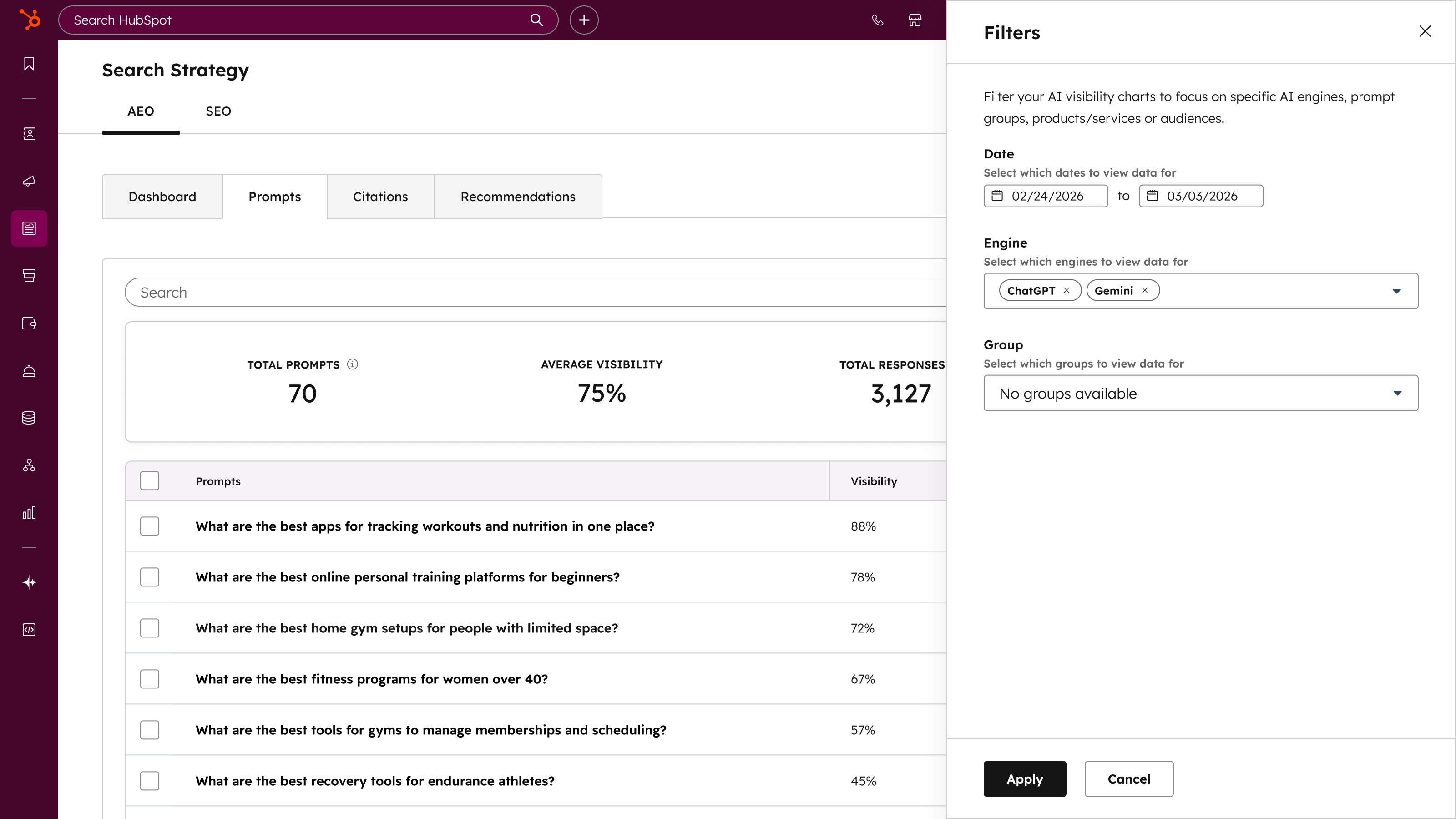 HubSpot AEO brand visibility dashboard