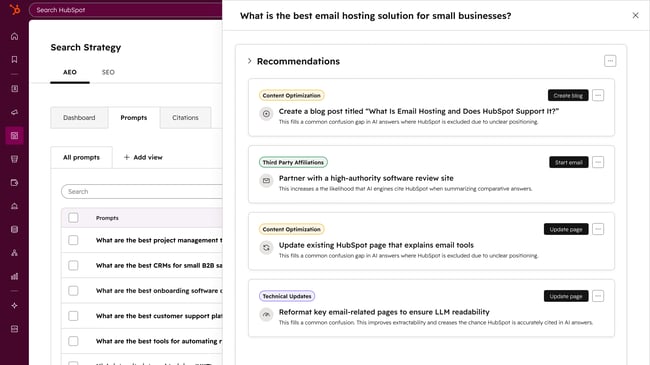 HubSpot AEO Recommendations tool