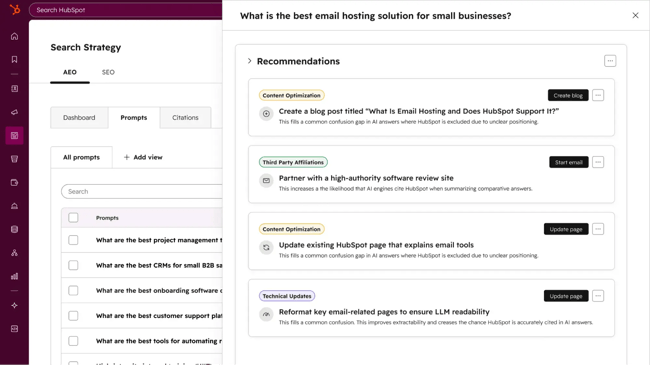 AI search optimization tools, HubSpot AEO prompts