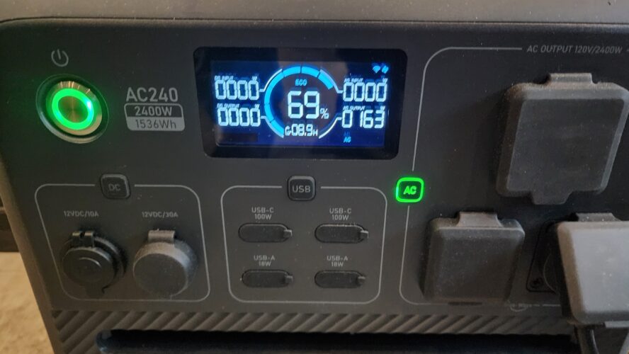 The Bluetti AC240 screen and connections.